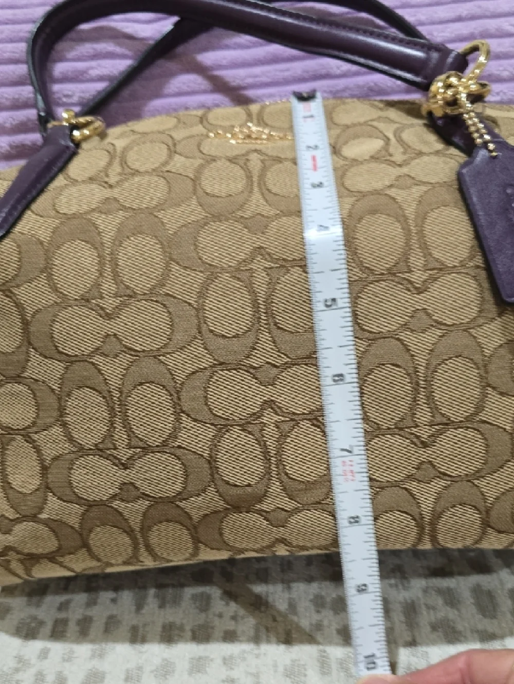 Coach Kelsey Brown Signature Satchel with Purple Leather Accents - Picture 14 of 15